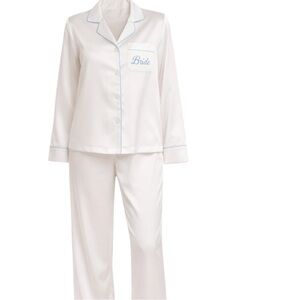 Victoria’s Secret Bride Satin Pajama Set White Blue Bridal PJs NWT M